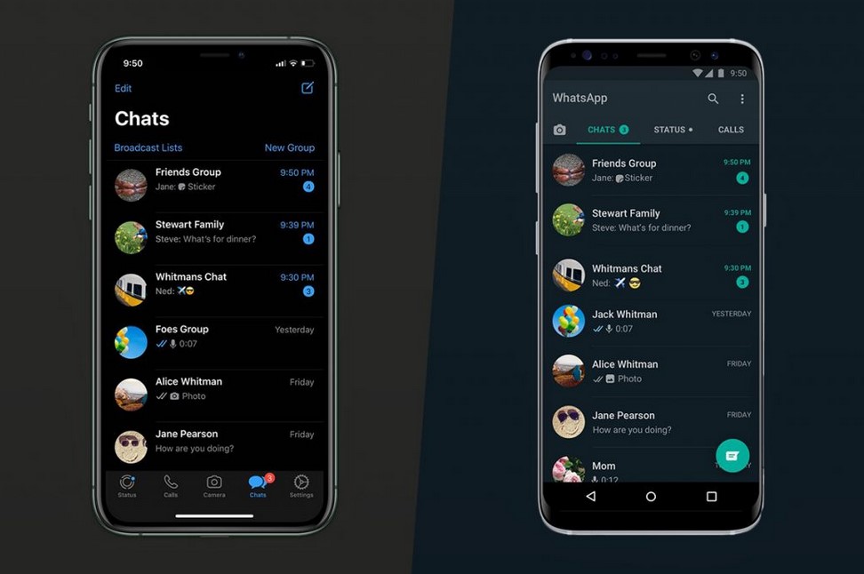 Whatsapp karanlık mod iOS ve Android