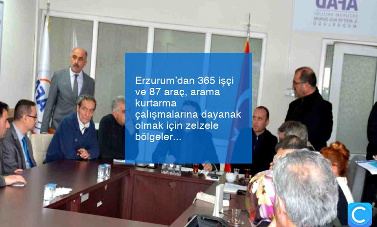 Erzurum’dan 365 işçi ve 87 araç, arama kurtarma çalışmalarına dayanak olmak için zelzele bölgelerine gönderildi