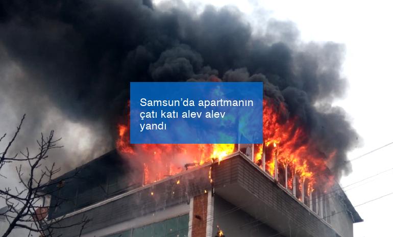 Samsun’da apartmanın çatı katı alev alev yandı