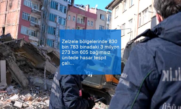Zelzele bölgelerinde 830 bin 783 binadaki 3 milyon 273 bin 605 bağımsız ünitede hasar tespit çalışması yapıldı